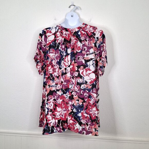 Roamans Floral Tunic Blouse Sz 18W Button Down Colorful Whimsigoth Boho Beach - Picture 7 of 14